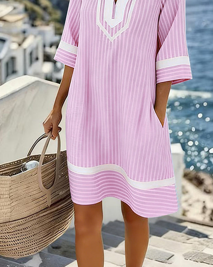 Alma - Gestreiftes Kleid mit V-Ausschnitt