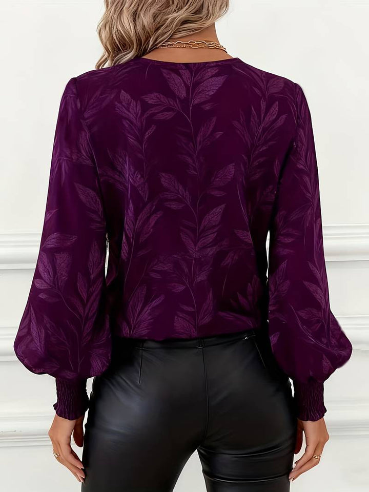 Ruchama - Eleganti Langarm-Bluse mit Blattmuster