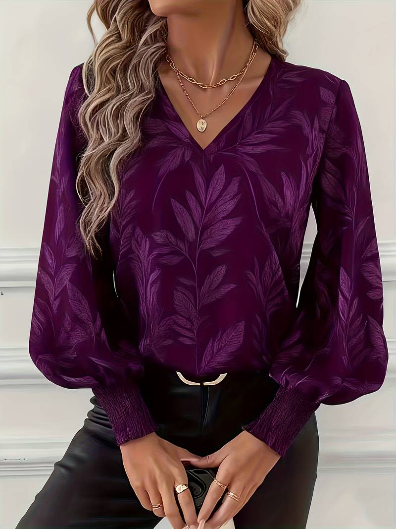 Ruchama - Eleganti Langarm-Bluse mit Blattmuster