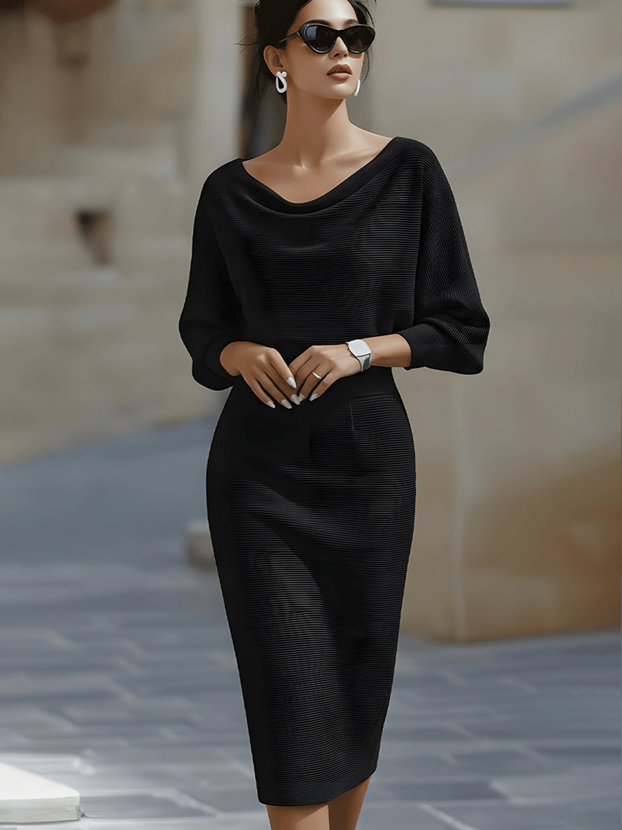 Weißes drapiertes Midikleid mit Fledermausflügeln