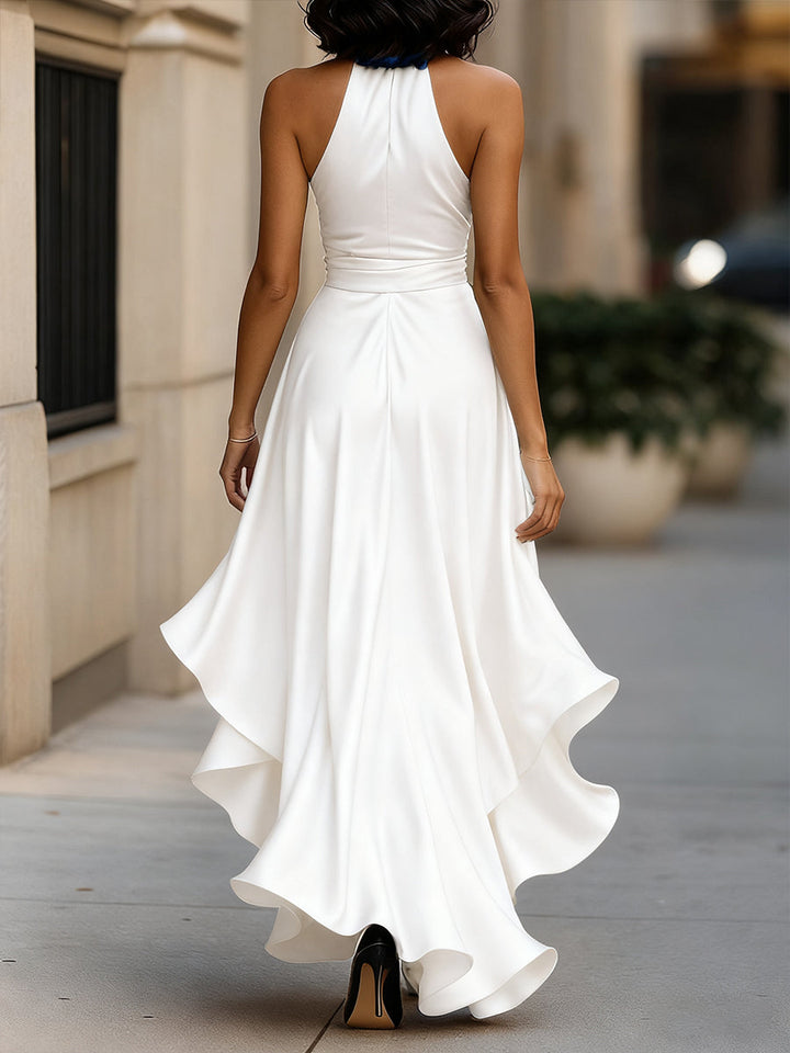 Midnight Elegance Satin Halter Ruffle