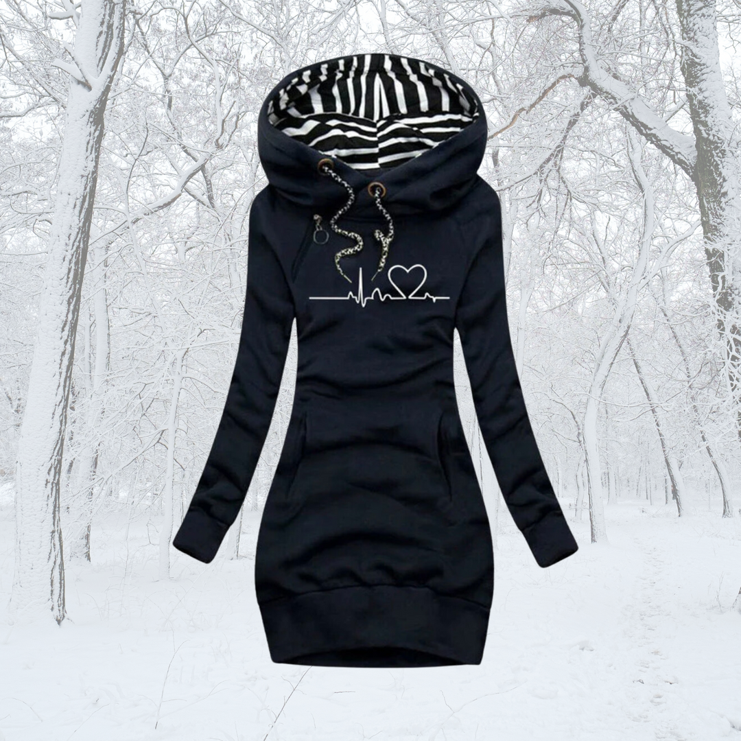 Cécile - Kleid-Pulli mit Herzschlag-Print