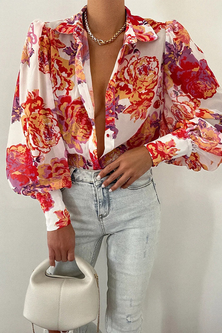 Jane - Blumenbluse mit Puffärmeln für