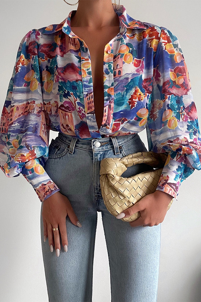 Jane - Blumenbluse mit Puffärmeln für