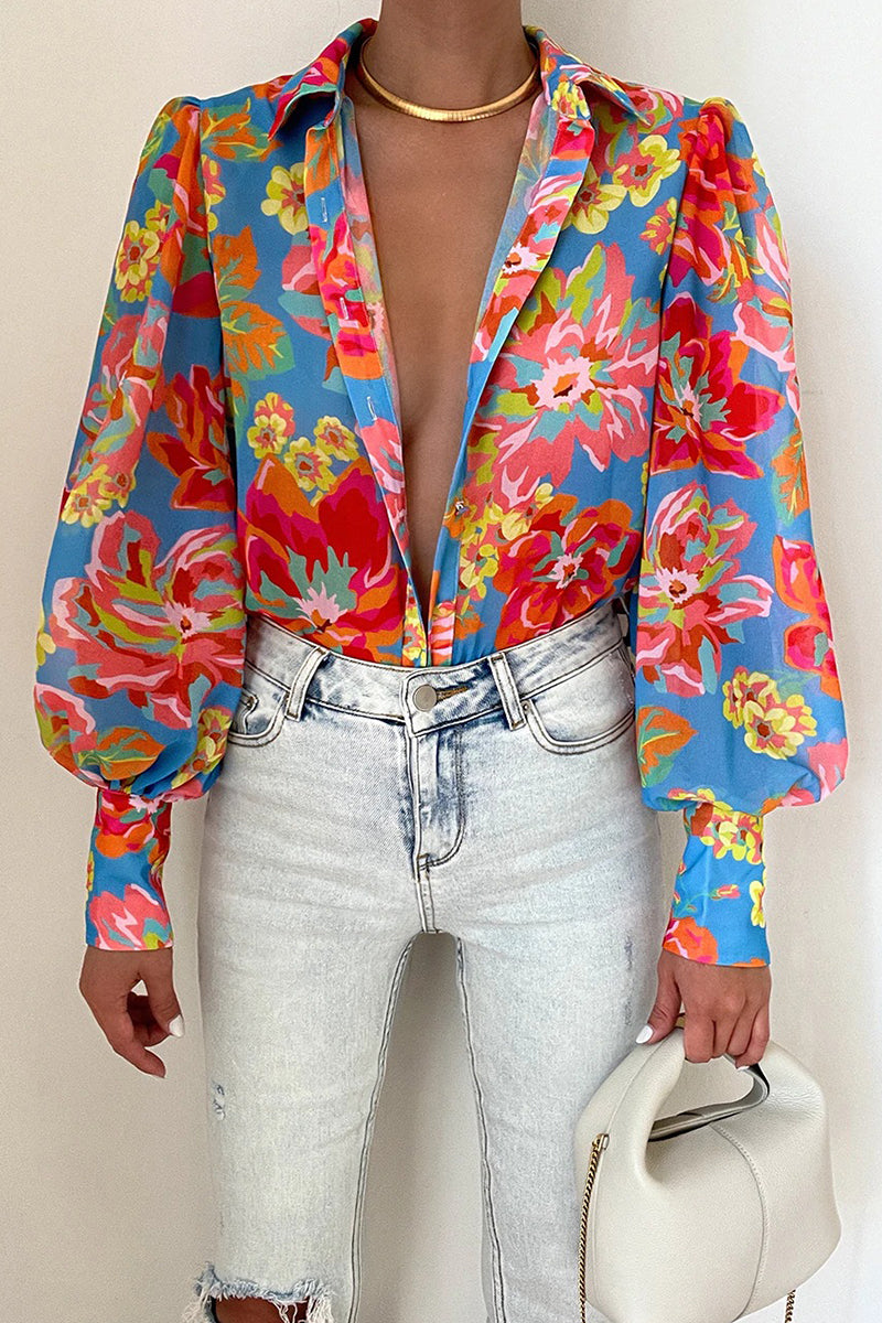 Jane - Blumenbluse mit Puffärmeln für