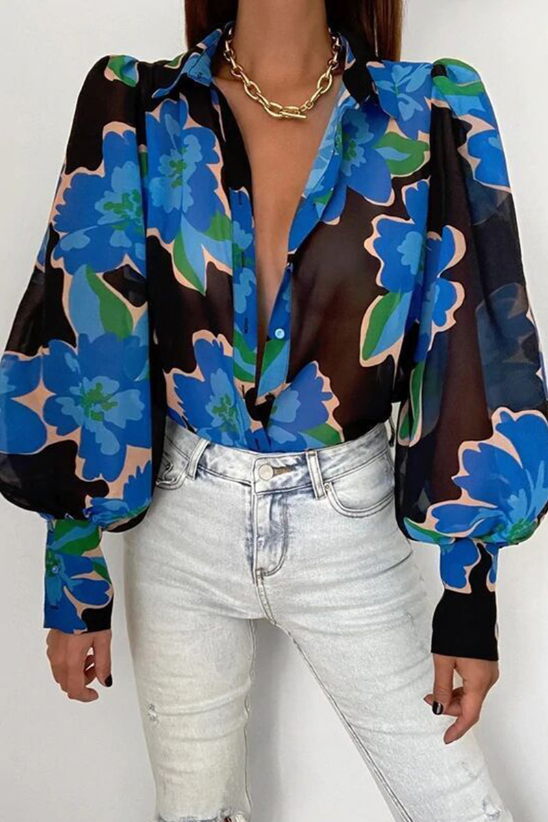 Jane - Blumenbluse mit Puffärmeln für