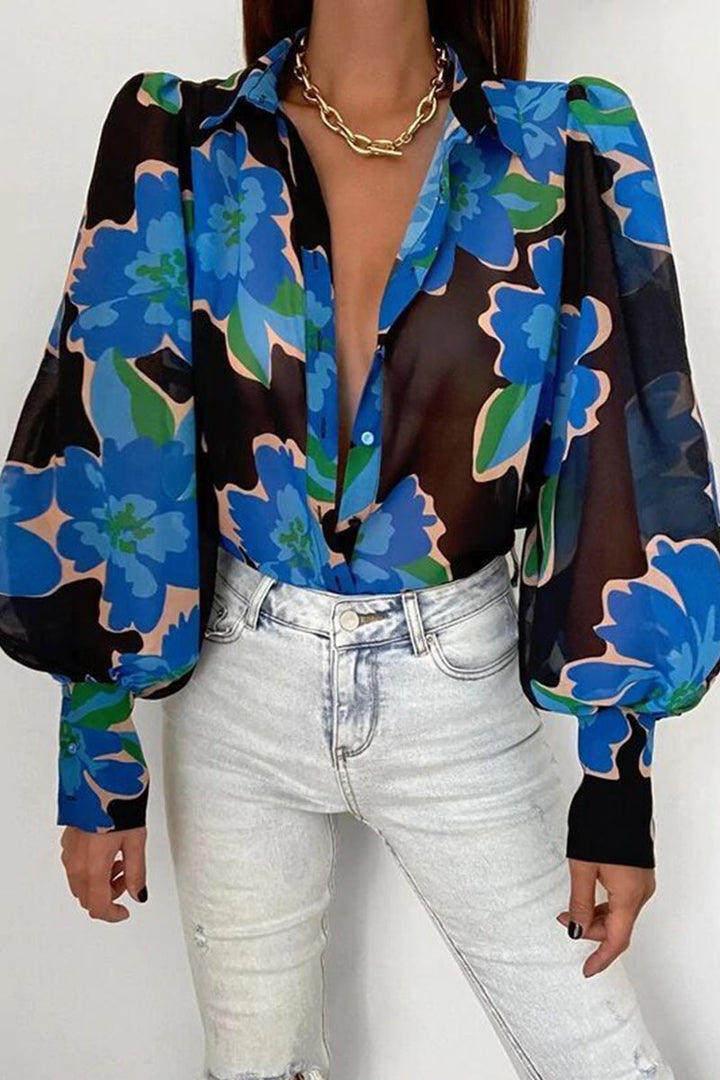 Jane - Blumenbluse mit Puffärmeln für