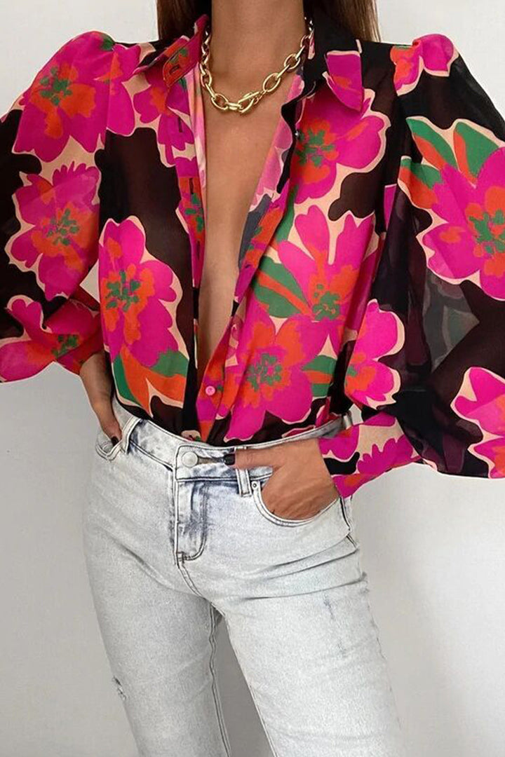 Jane - Blumenbluse mit Puffärmeln für