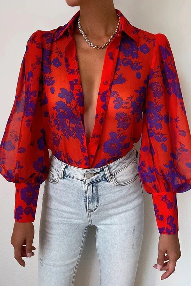 Jane - Blumenbluse mit Puffärmeln für