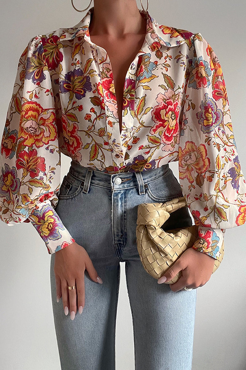 Jane - Blumenbluse mit Puffärmeln für