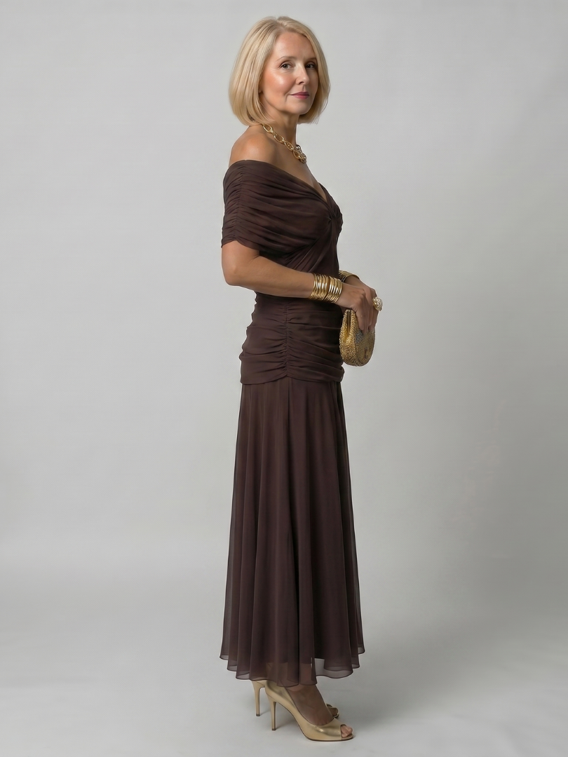 Calen - Schulterfreies fließendes Midikleid