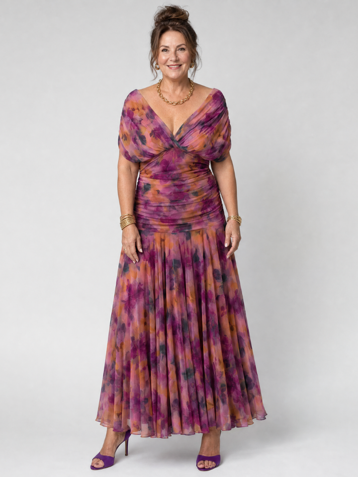 Calen - Schulterfreies fließendes Midikleid
