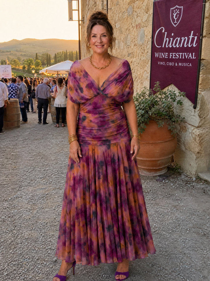 Calen - Schulterfreies fließendes Midikleid