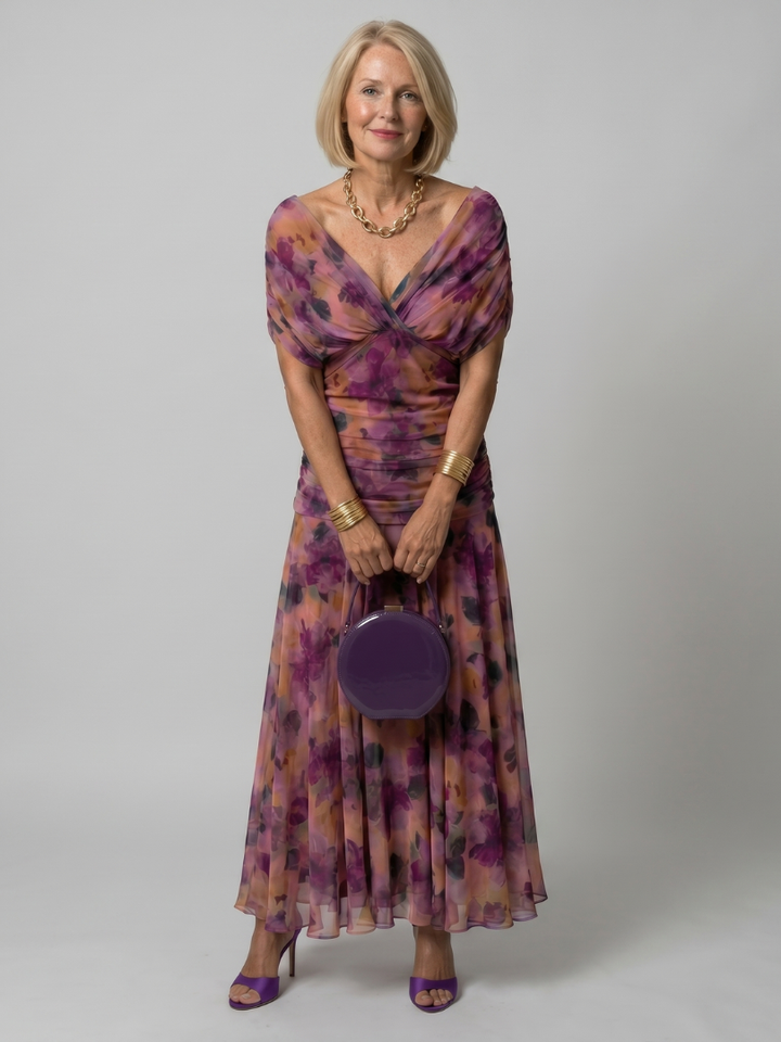 Calen - Schulterfreies fließendes Midikleid