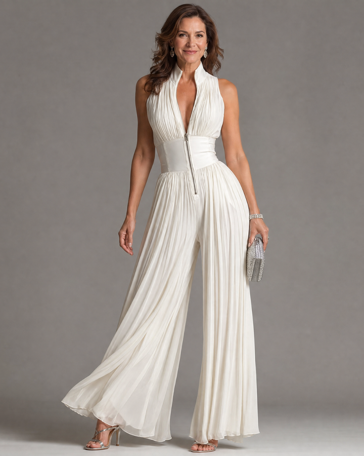 Zakira - Plissierter Neckholder-Jumpsuit mit weitem