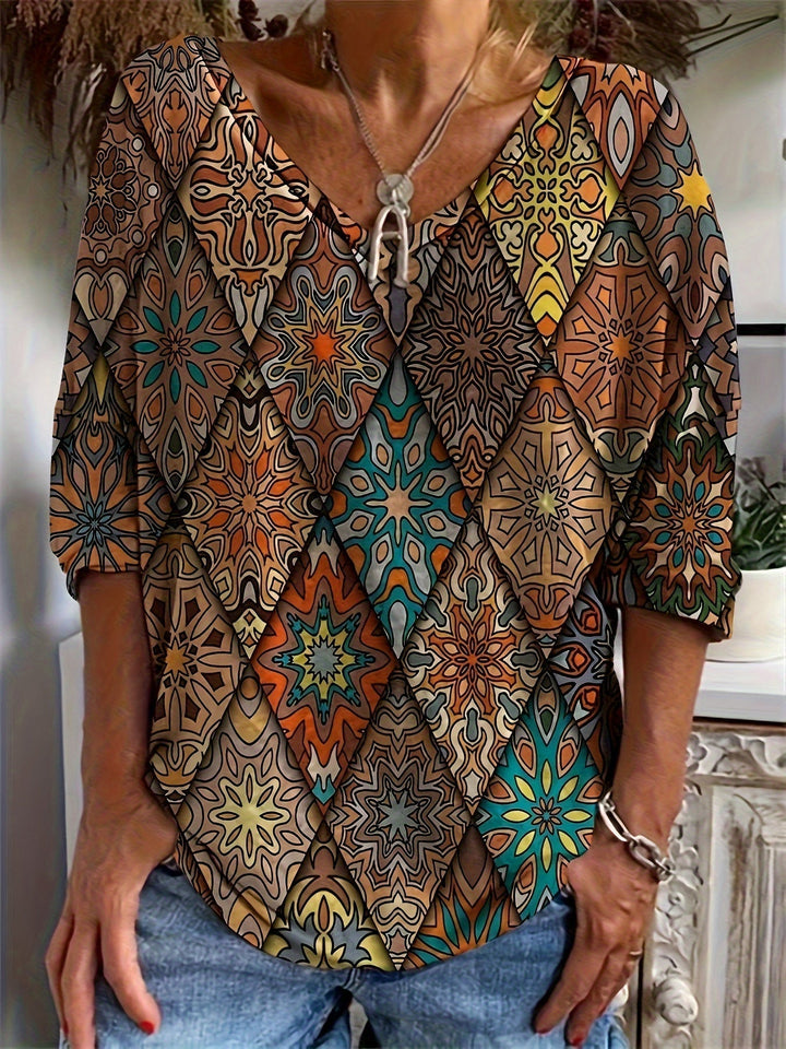 Damen Plus-Size Print Tops - Elegante Muster in L–XXXL