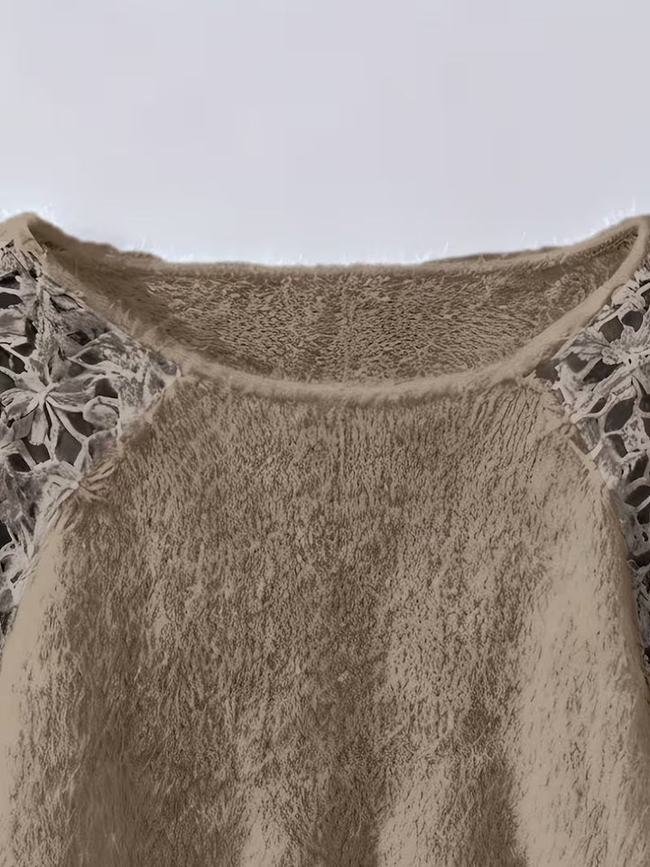 Dobrina - Schulterfreier Spitzenpullover mit Cut-out-Design