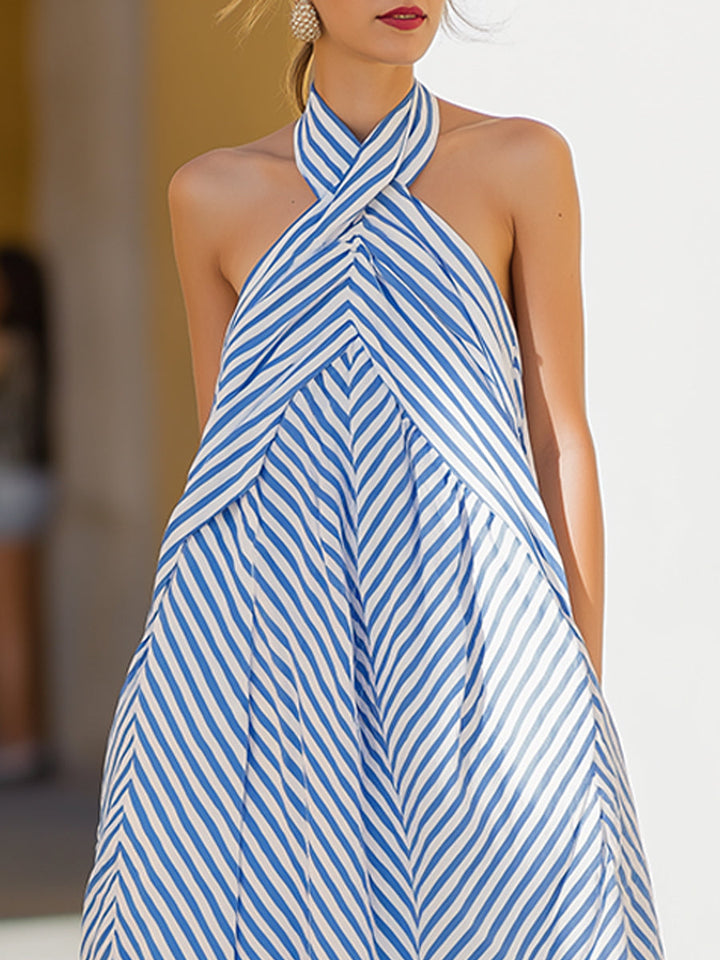 Maritim gestreiftes Maxikleid mit Neckholder