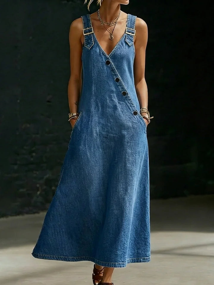 Vera - Langes Denim-Kleid mit Knopfleiste