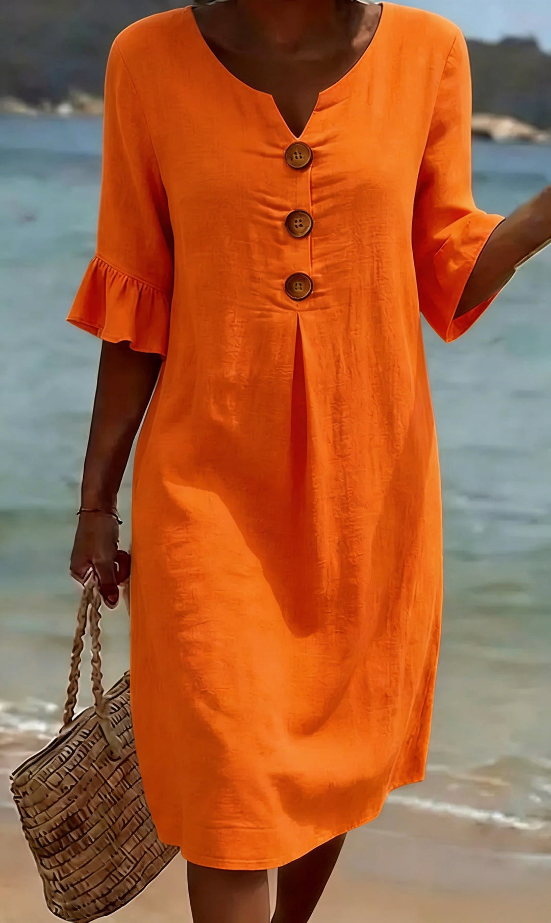 Viona - Baumwoll-Leinen Kleid mit Knöpfen