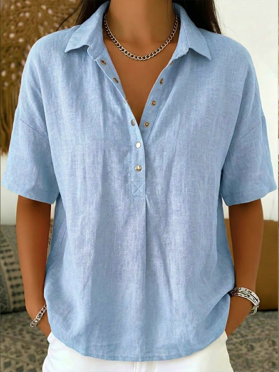 Aria - Baumwoll-Leinen Bluse mit Knöpfen
