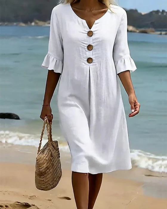Viona - Baumwoll-Leinen Kleid mit Knöpfen