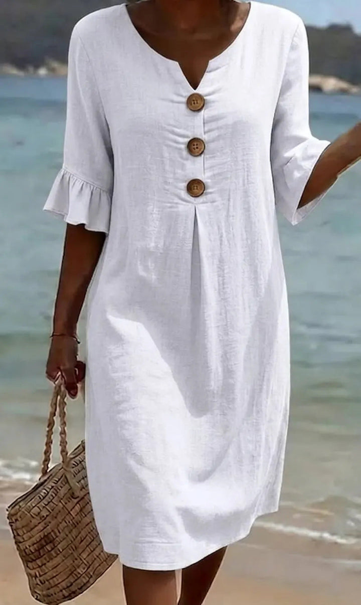 Viona - Baumwoll-Leinen Kleid mit Knöpfen