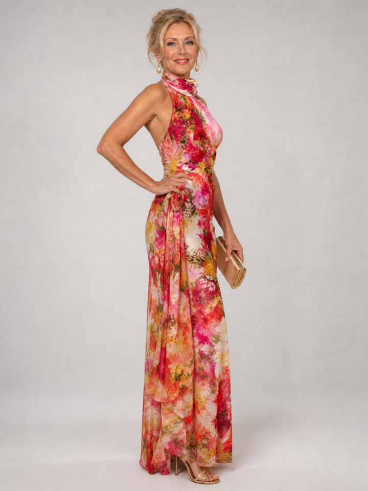Elisabetta - Neckholder Blumendruck Maxikleid