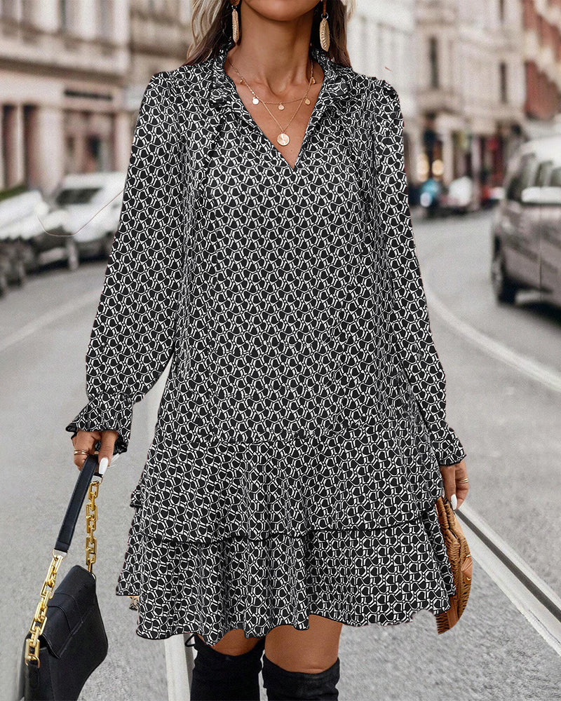 LAVINIA I BEDRUCKTES LANGARMKLEID