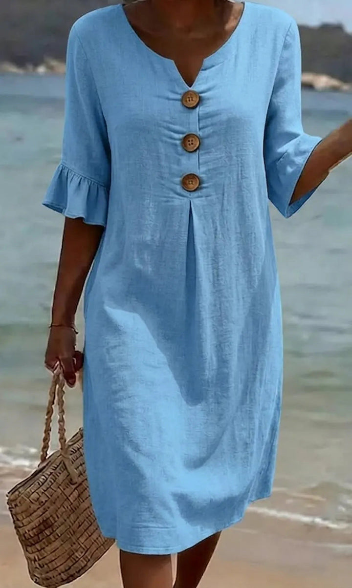 Viona - Baumwoll-Leinen Kleid mit Knöpfen
