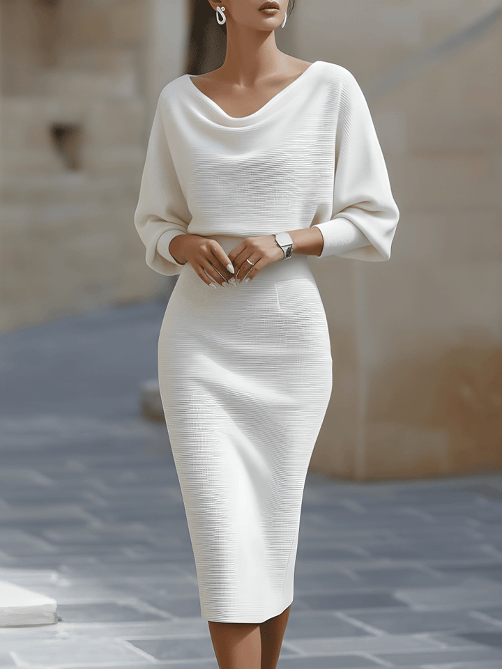Weißes drapiertes Midikleid mit Fledermausflügeln