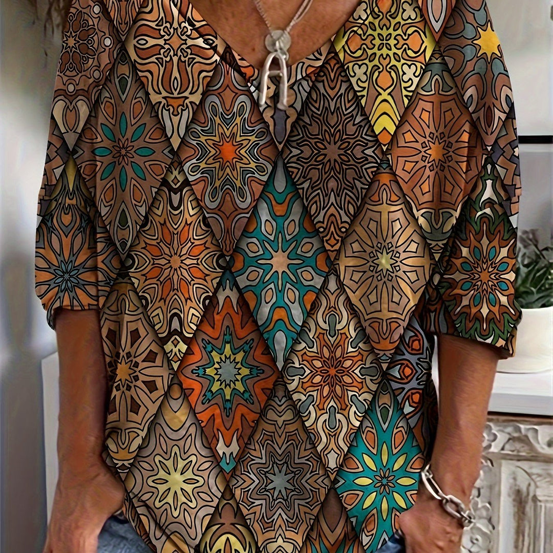 Damen Plus-Size Print Tops - Elegante Muster in L–XXXL