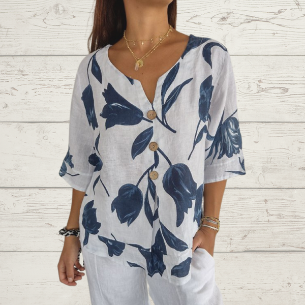 Despoina - Elegantes Blumentop mit Knöpfen