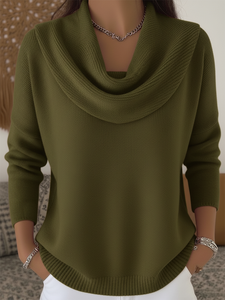 Carolia - Eleganter Strickpullover mit Wasserfallkragen