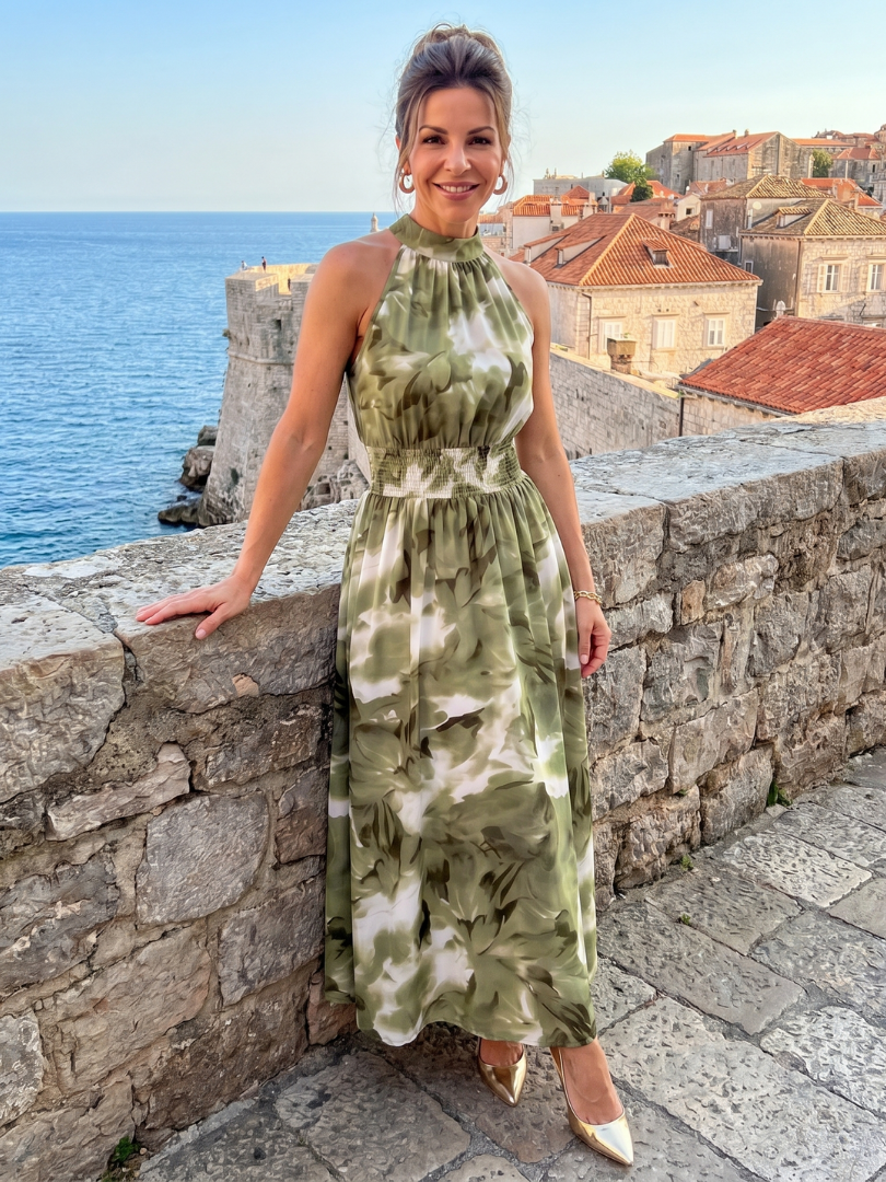 Olivia - Abstraktes Midikleid mit geraffter