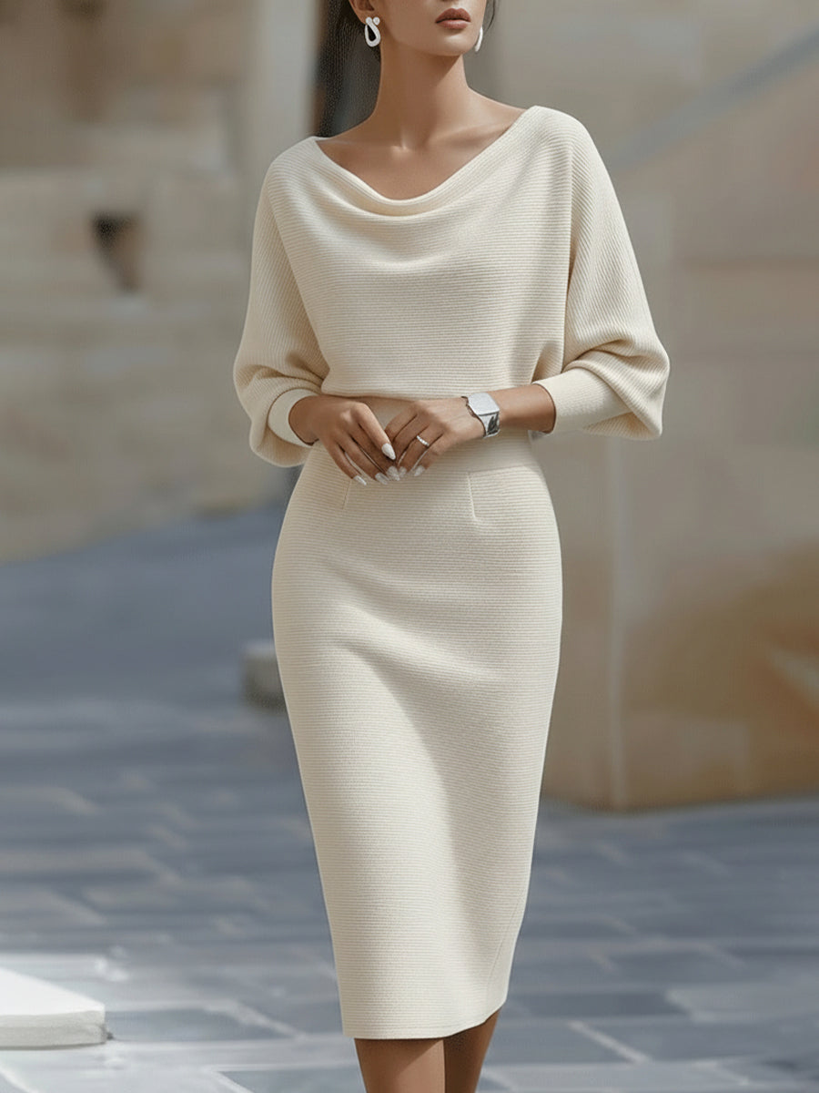Weißes drapiertes Midikleid mit Fledermausflügeln