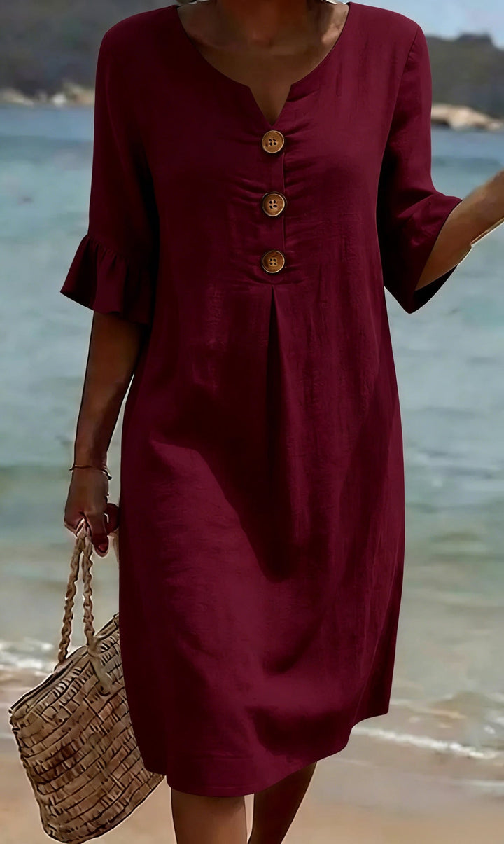 Viona - Baumwoll-Leinen Kleid mit Knöpfen