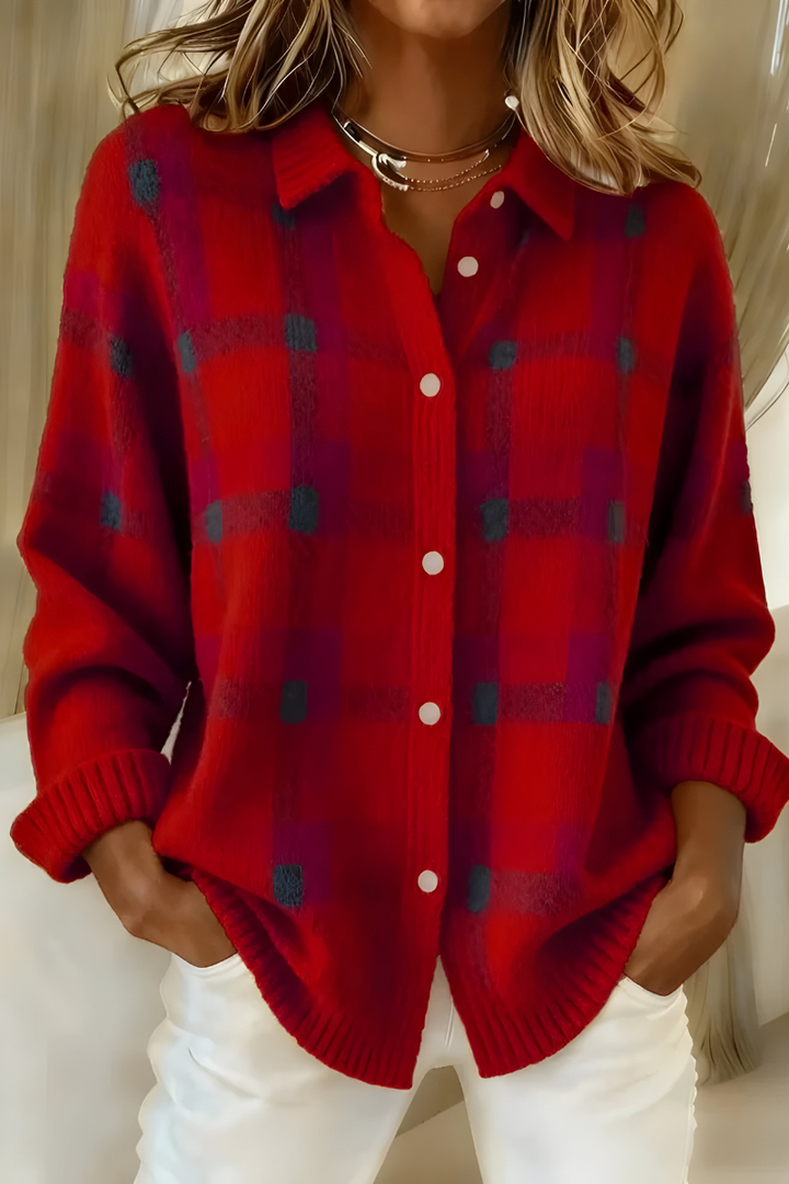 Tesa - Kariert Gestrickter Cardigan –