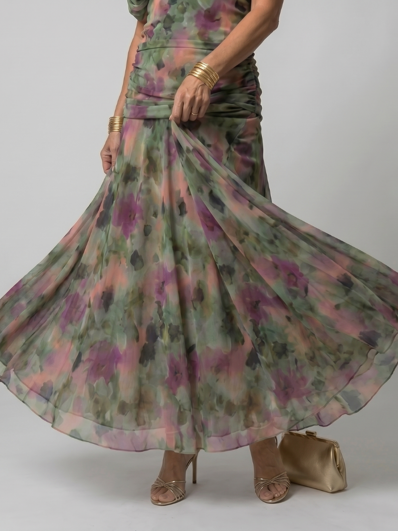 Calen - Schulterfreies fließendes Midikleid