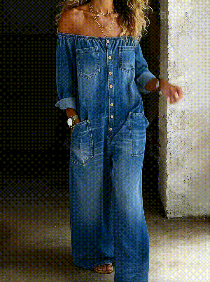 Elena - Schulterfreier langärmeliger Jumpsuit
