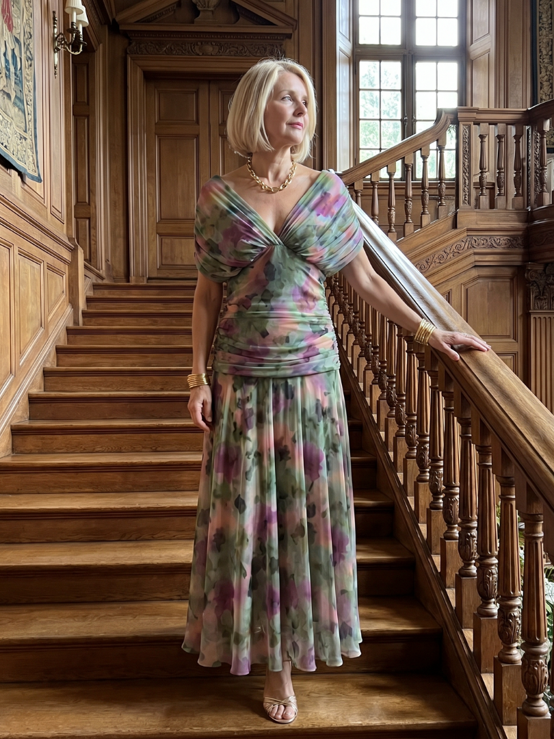 Calen - Schulterfreies fließendes Midikleid