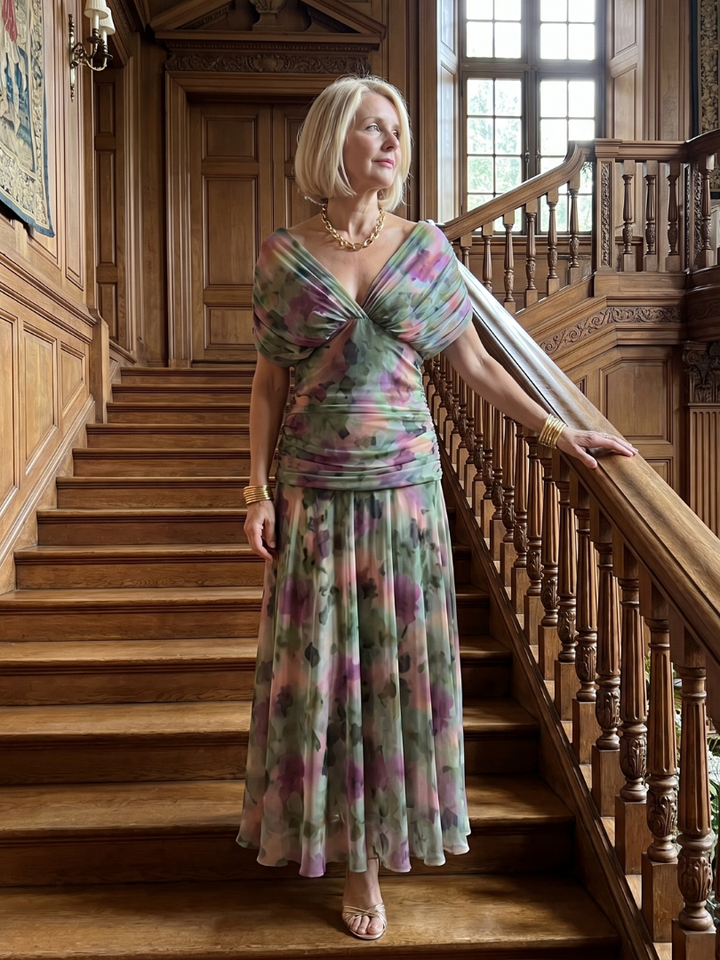 Calen - Schulterfreies fließendes Midikleid