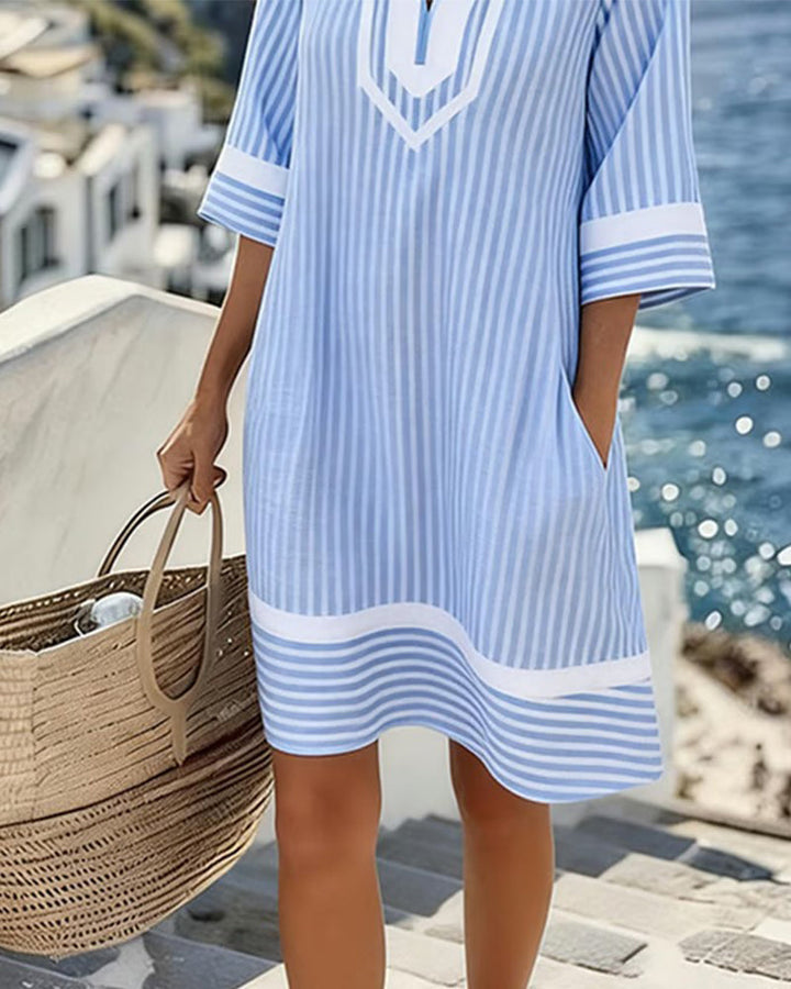 Alma - Gestreiftes Kleid mit V-Ausschnitt