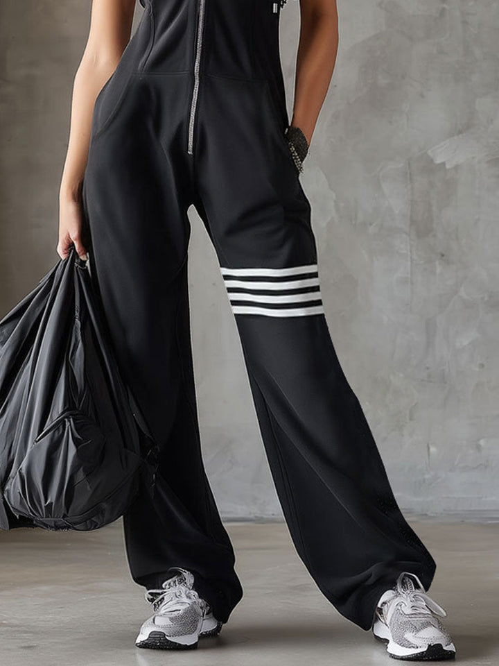 Daniela - Sportlicher Retro-Overall mit Kapuze und Streifen