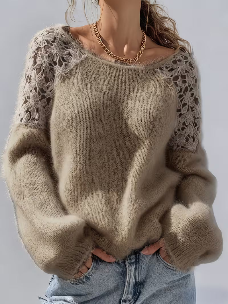 Dobrina - Schulterfreier Spitzenpullover mit Cut-out-Design
