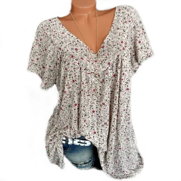 Léa - Blumen V-Ausschnitt Shirt