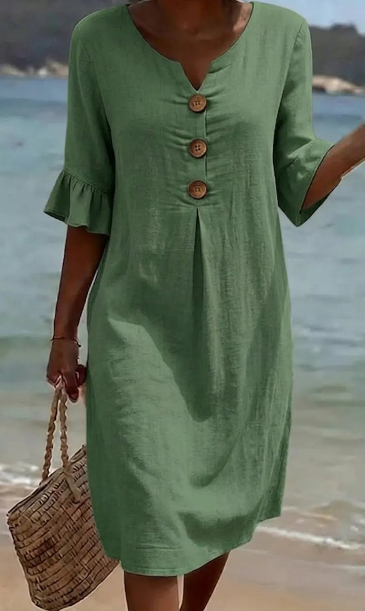 Viona - Baumwoll-Leinen Kleid mit Knöpfen