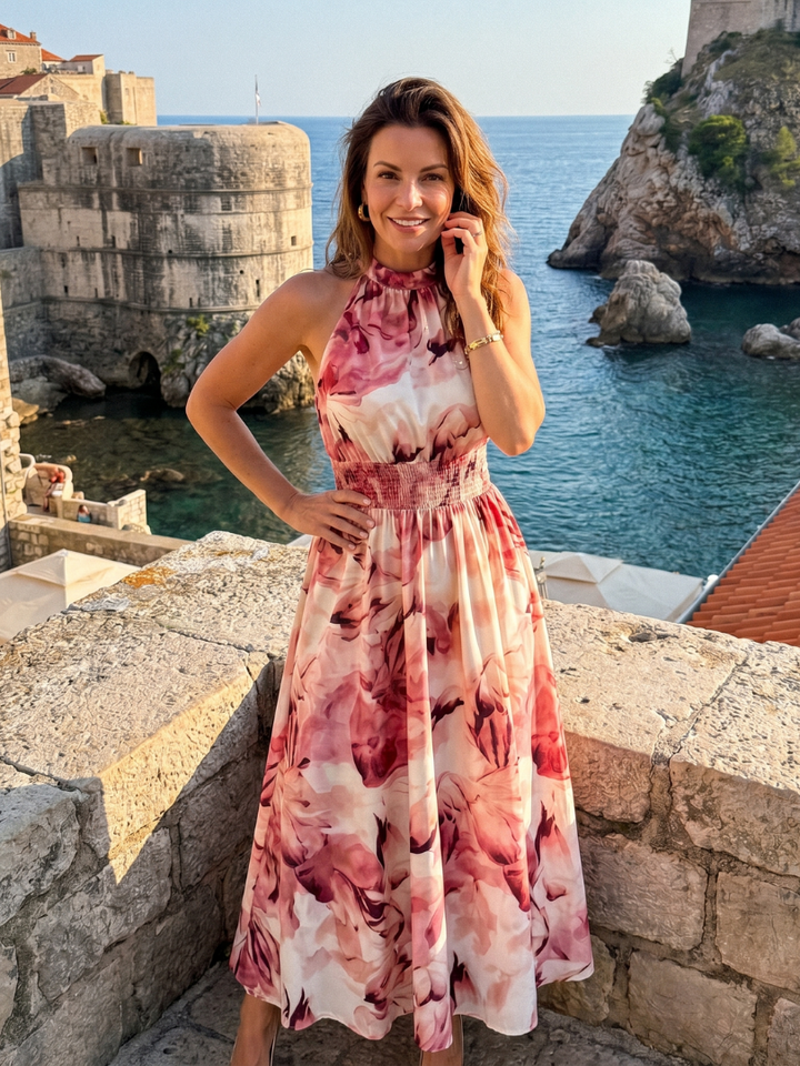 Olivia - Abstraktes Midikleid mit geraffter