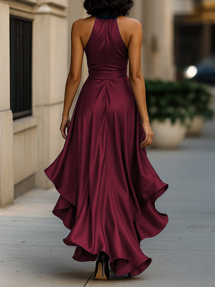 Midnight Elegance Satin Halter Ruffle