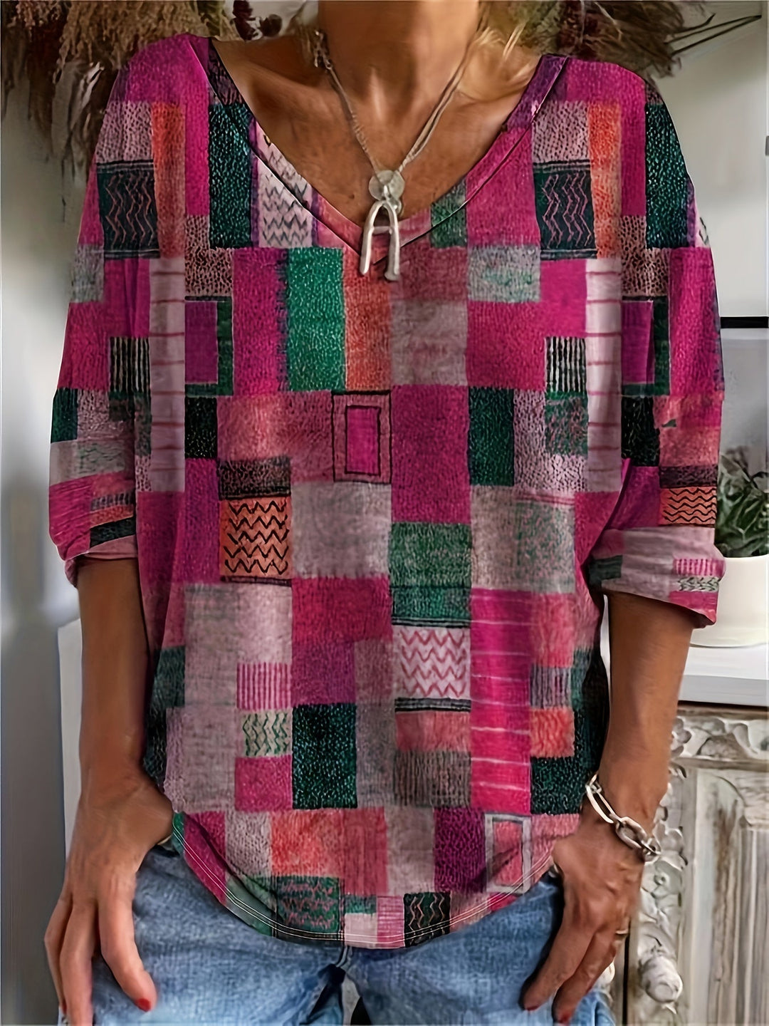 Damen Plus-Size Print Tops - Elegante Muster in L–XXXL